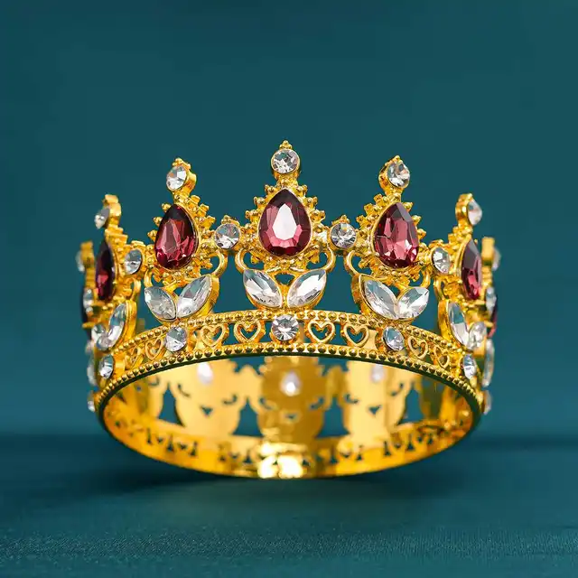 Baroque Vintage Gold Round Tiaras And Crowns For Women Bride Crystal Rhinestone Wedding Hair Accessories 2