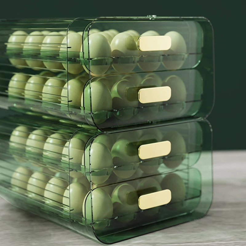 

Egg Holder for Refrigerator 40 Grids Egg Drawer Storage Box Stackable Plastic Egg Box Double-Layer Egg Fridge Drawer Organizer