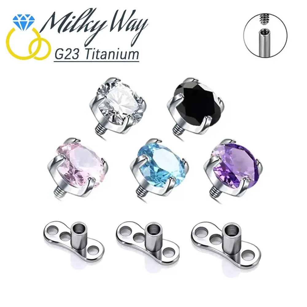 Astm F136 Titanium Body Piercing 16G Dermal Anchor Top Con Cz Stone Base Anelli Microdermici Moda Skin Diver Impianti Gioielli