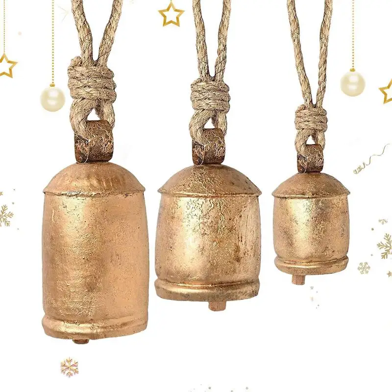 

Christmas Cow Bells Rustic Harmony Brass Bells For Decoration 3PCS Big Vintage Metal Cow Bells Handmade Christmas Décor Bells