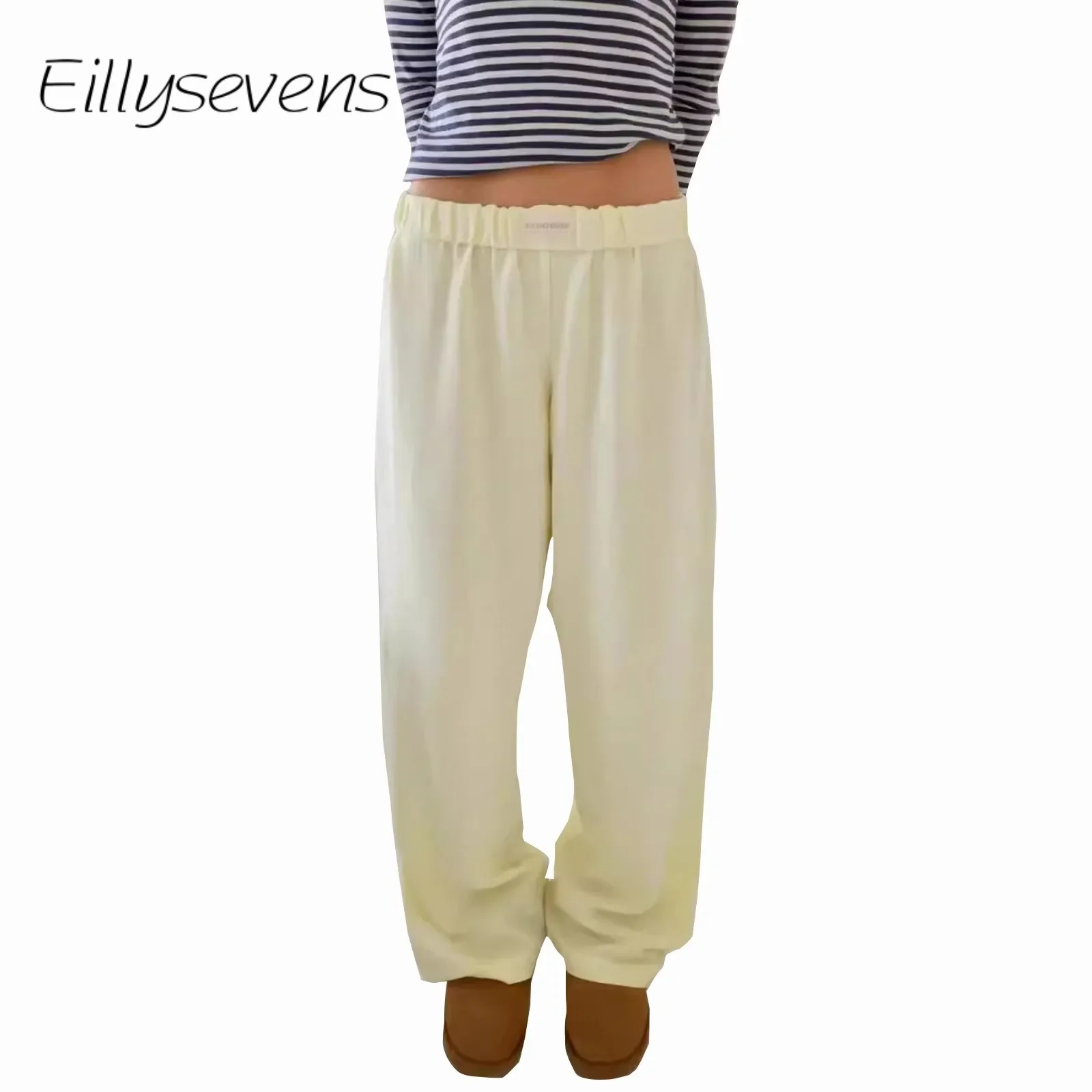 

Женские широкие брюки со средней эластичной талией, повседневные летние новые брюки, модные свободные однотонные полноразмерные брюки с высокой талией, 2024