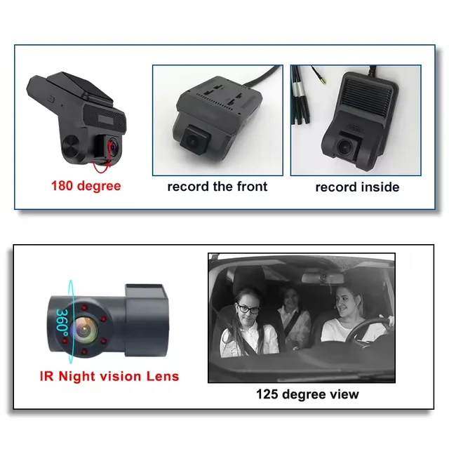 HD 4G Sim Car Dashcam 1080P Mini Smart 3 Channel Dash Camera with Front and Rear Lenses GPS and WiFi-Dual Lens DVR 4