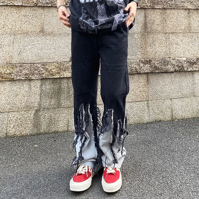 2022 Vibe Style Burrs Patchwork Hip Hop Baggy Men Grunge Jeans Pants  Straight Punk Loose Women Denim Trousers Pantalones Hombre