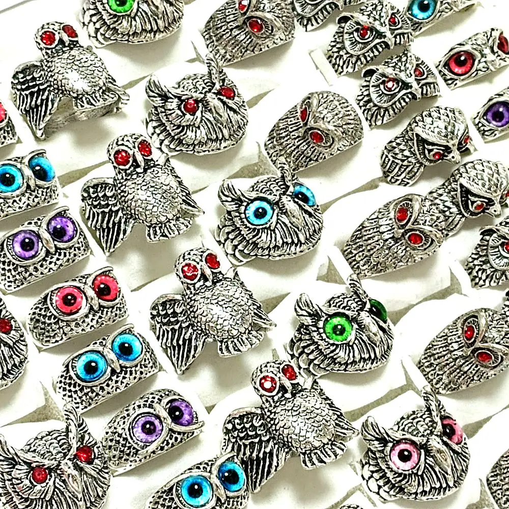 Wholesale 20/50Pcs All Owl Assorted Styles Eye Rings Resale Hot Jewelry Alloy Metal 4
