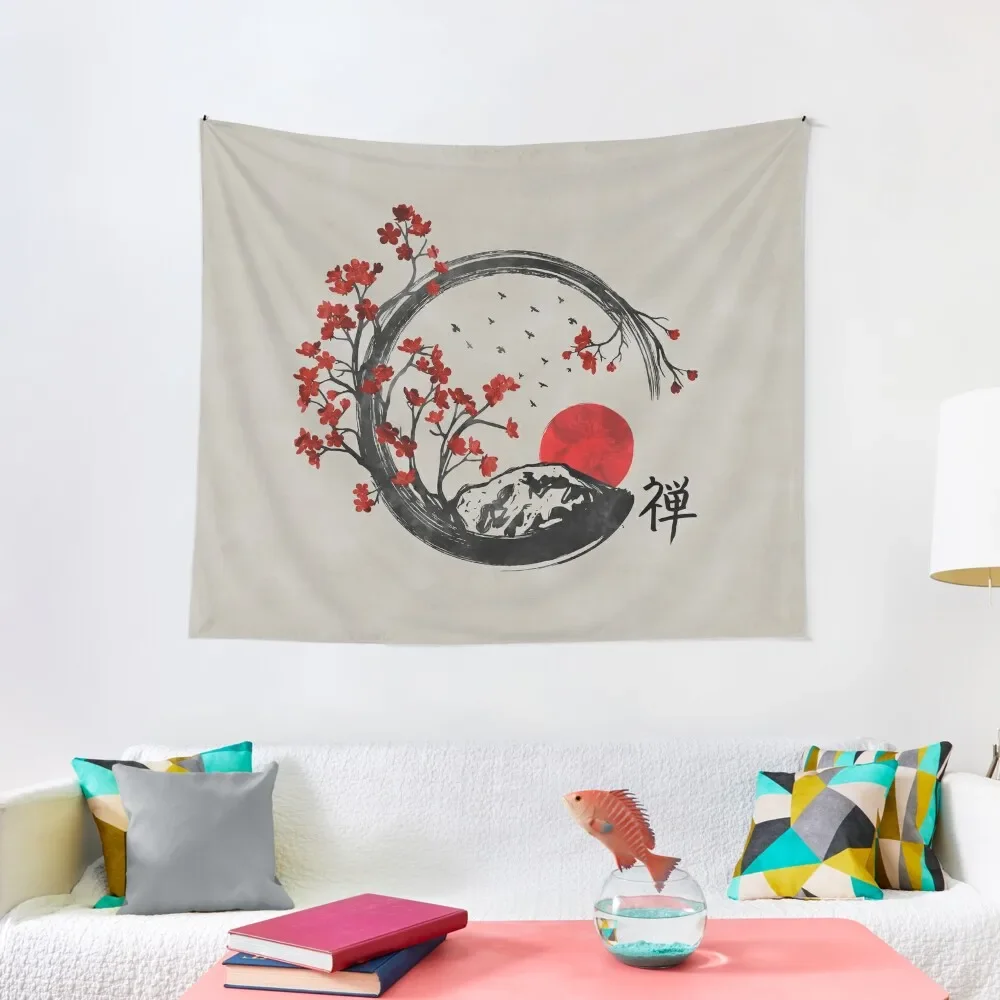 Zen Enso Circle and Sakura Branches Tapestry Bedrooms Decor Decoration For Home Tapestry
