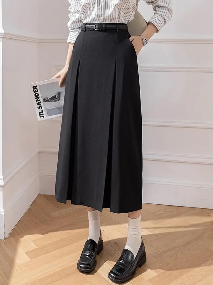 High Waist Long Skirts Women New Arrival 2023 Spring Korean Style Solid  Color Office Lady Elegant A-line Pleated Skirt W1275 - AliExpress