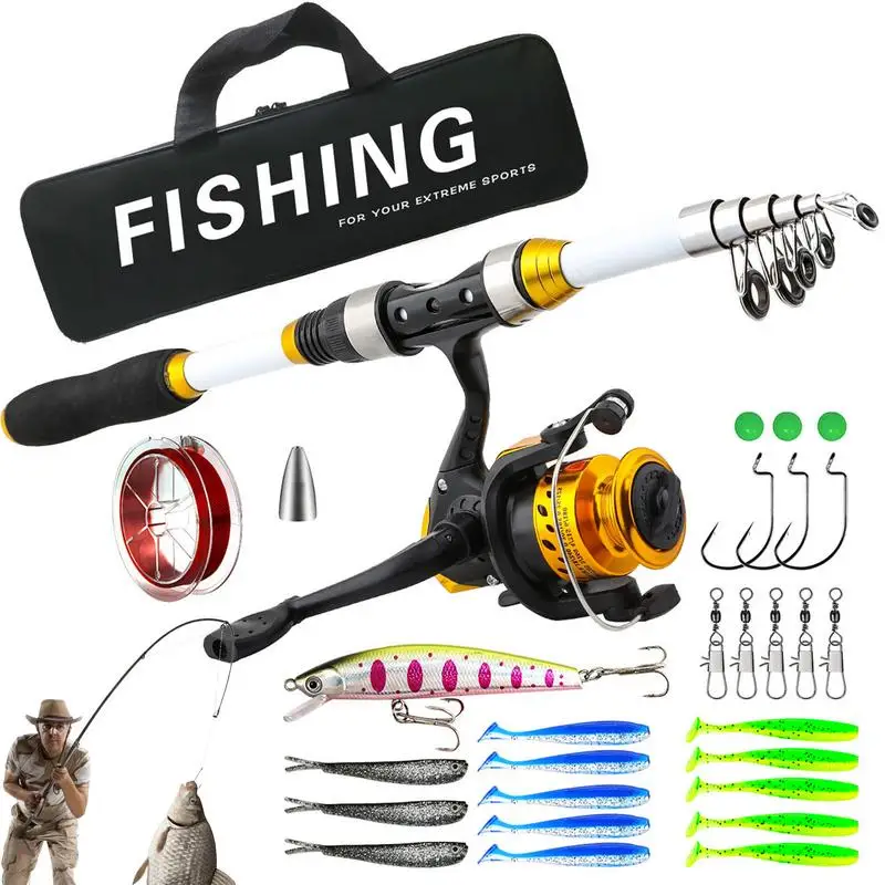 

Спиннинговое удилище и Катушка-комбо, телескопическая удочка, спиннинговые Катушки с приманками и сумкой для переноски, легкая портативная рыболовная удочка