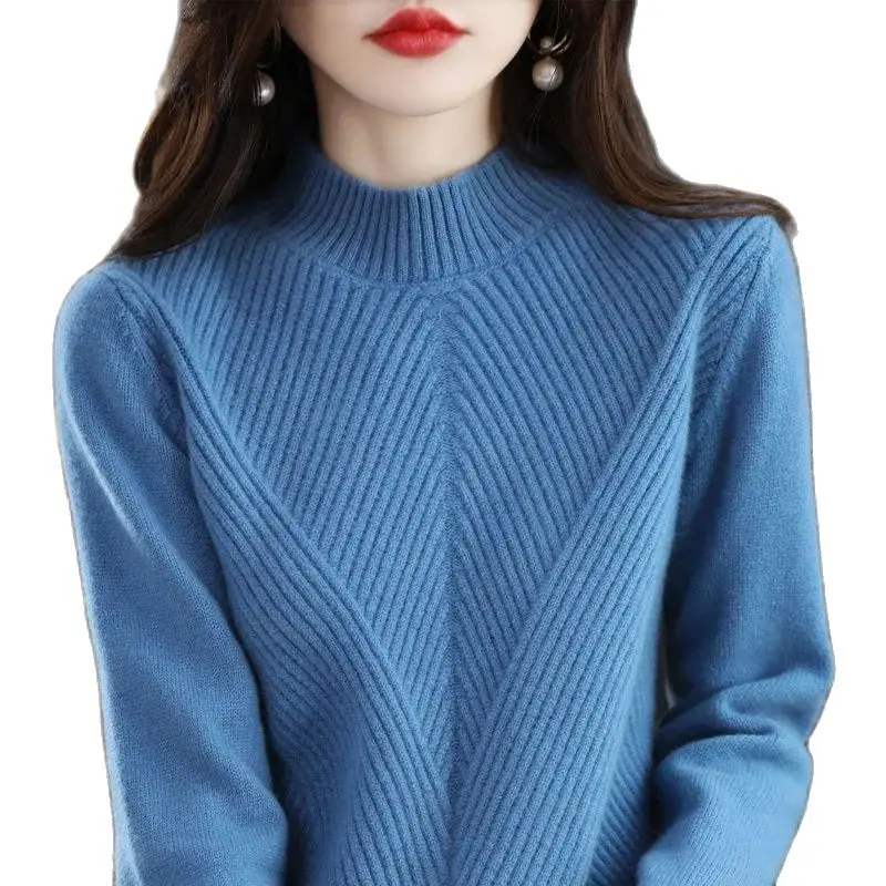 

Solid Half High neck Sweater Women's Autumn Winter New Elastic Soft wool Sweaters Pullover Female Warm Loose Knit Bottoming Tops