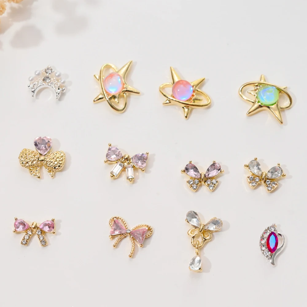 

10pcs 3D Crystal Bowknot Shaped Nail Charms Metal Alloy Butterfly Rhinestone Manicure Jewelry Diamond For DIY Nail Accessories
