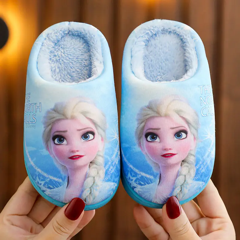 Cotton Slippers Disney Princess Sofia Elsa Winter Children Cotton Slippers Girl Parent-child Snow Non Slip Warm Baby Slippers Size 24-39 cotton slippers