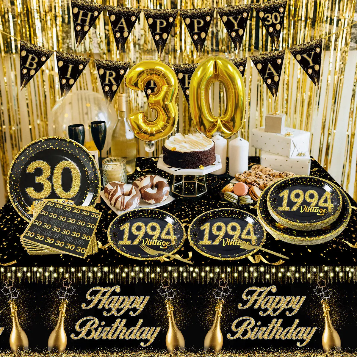 

Black Gold Birthday Set 30 40 50 Years Birthday Party Decor Adult 30th 40th 50th Birthday Party Supplies Anniversary