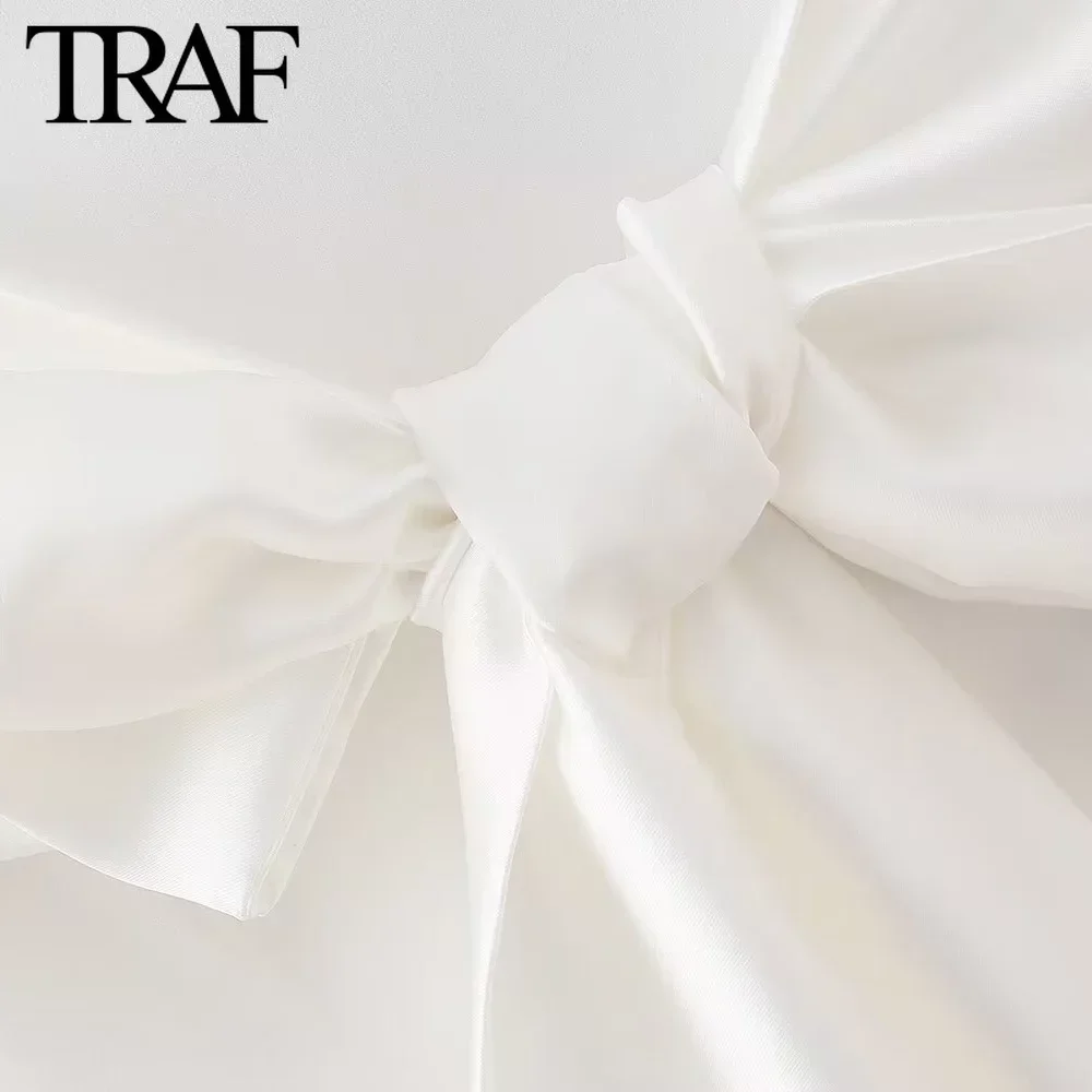 TRAF 여성용 백 활 화이트 새틴 백리스 슬링 크롭탑, 세련된 여성 섹시 스트리트웨어 의류 조끼, 여름 패션 신제품
