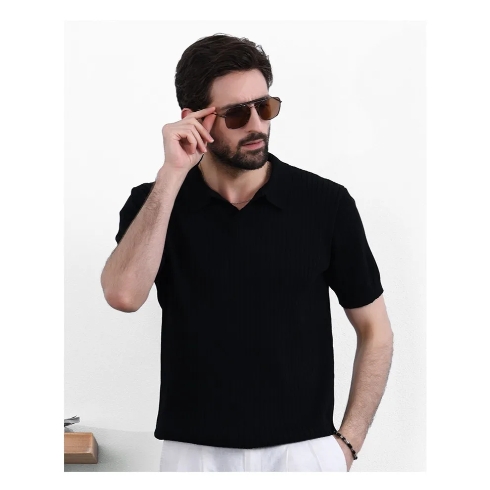 Polo da uomo in maglia a maniche corte 2026, estivo, sottile, a righe verticali, slim-fit, casual, elasticizzato - immagine 6