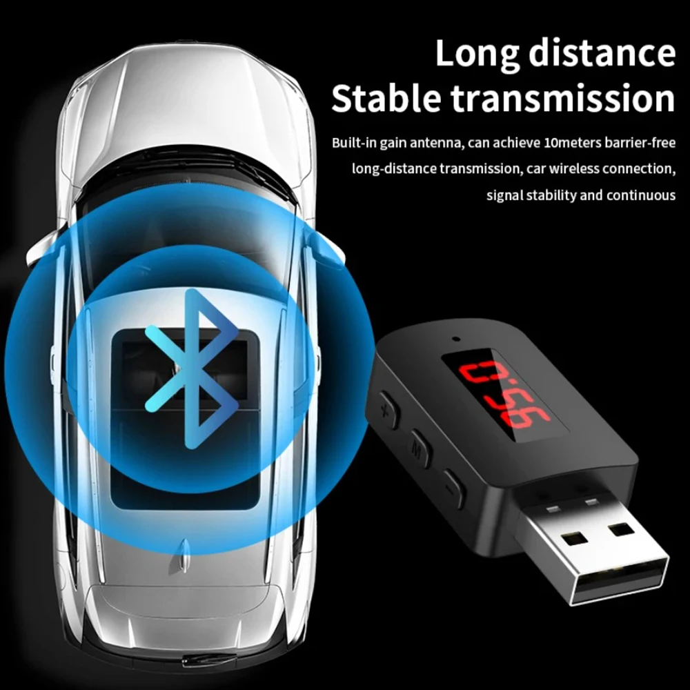 차량용 블루투스 6.0 FM 트랜스미터 수신기 미니 USB 무선 어댑터 핸즈프리 통화 LED 디스플레이 자동 오디오 지원 차량용 FM 라디오