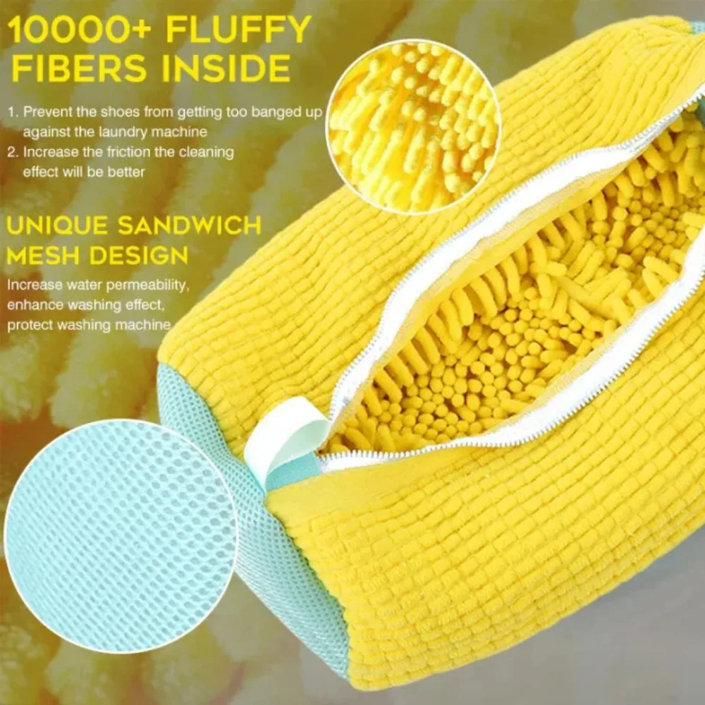 360° Washing Shoes Bag Laundry Sports Tennis Shoes Protector Reusable Net Fluffy Fibers Easily Remove Dirt Washing Friendly Dry 6
