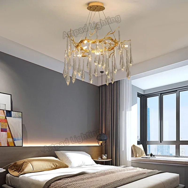 LED Chandelier Ceiling Chandelier Modern Crystal Chandelier Lighting Ceiling Pendant Dining Room Foyer Chandeliers Drop Hanging Light Fixtures Branch Style Gold