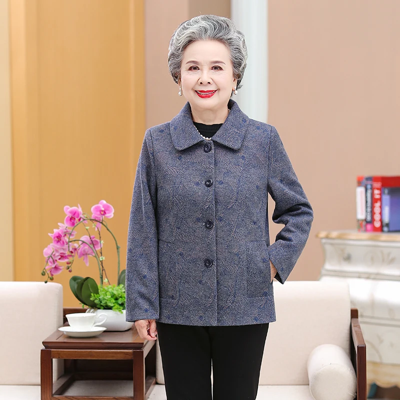 

Women's Jacket Spring Autumn Blue Red Loose Coats Middle-aged Grandma Overcoat Mom Jacket Tops 5XL