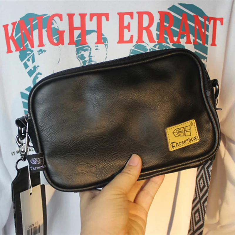 Fashion PU Leather Men's Small Crossbody Bag Wide Strap Shoulder Bag Male Vintage Messenger Bag Casual Travel Sling Bag