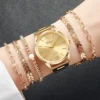 6PCS Women's Watch Fashion Gold Steel Band Quartz Watches Bracelets Set（Without Box） 2