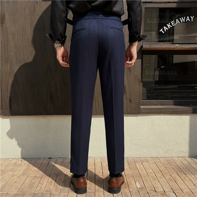 2025 New Naples High Waist Mens Suit Pants Double-Blade Gurkha Chino Slim Fit Trousers Fashion Men Wedding Party Casual Pant 6
