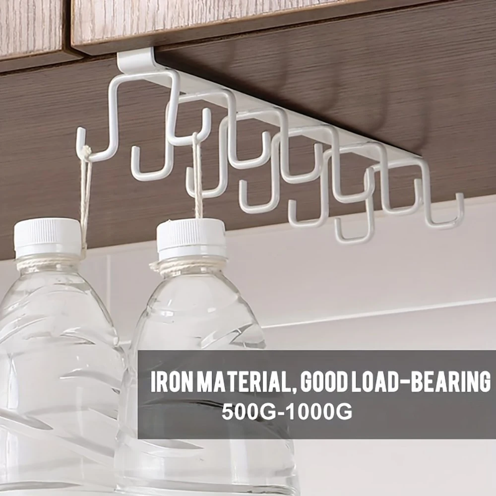 1PC Cabinet Mug Hook, 6-hooks/12-hooks Hanging Cup Holder, Multifunctional Wardrobe Row Hook Organizer Save Storage Space 5