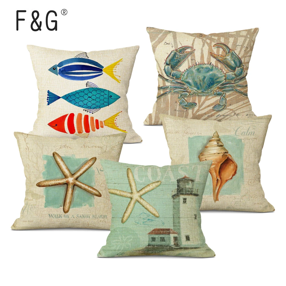 Ocean Sea Conch Retro Style Cushions Cover High Quality Decorative Pillows For Sofa Bed Car Home Woven Linen Throw Pillow Case