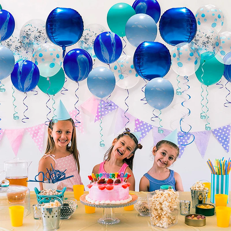 

Ocean Blue Under The Sea Birthday Party Balloons Decor Blue Fish Latex Balloons Blue Confetti Clear Dot Ballons Agate Balloons