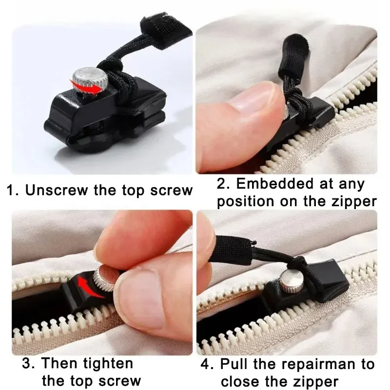 Universal Instant Zipper Repair Kit 12/6Pcs With 3 Sizes Detachable Slider Heads-Reusable No-Sew Fix For Jackets Bags Coats