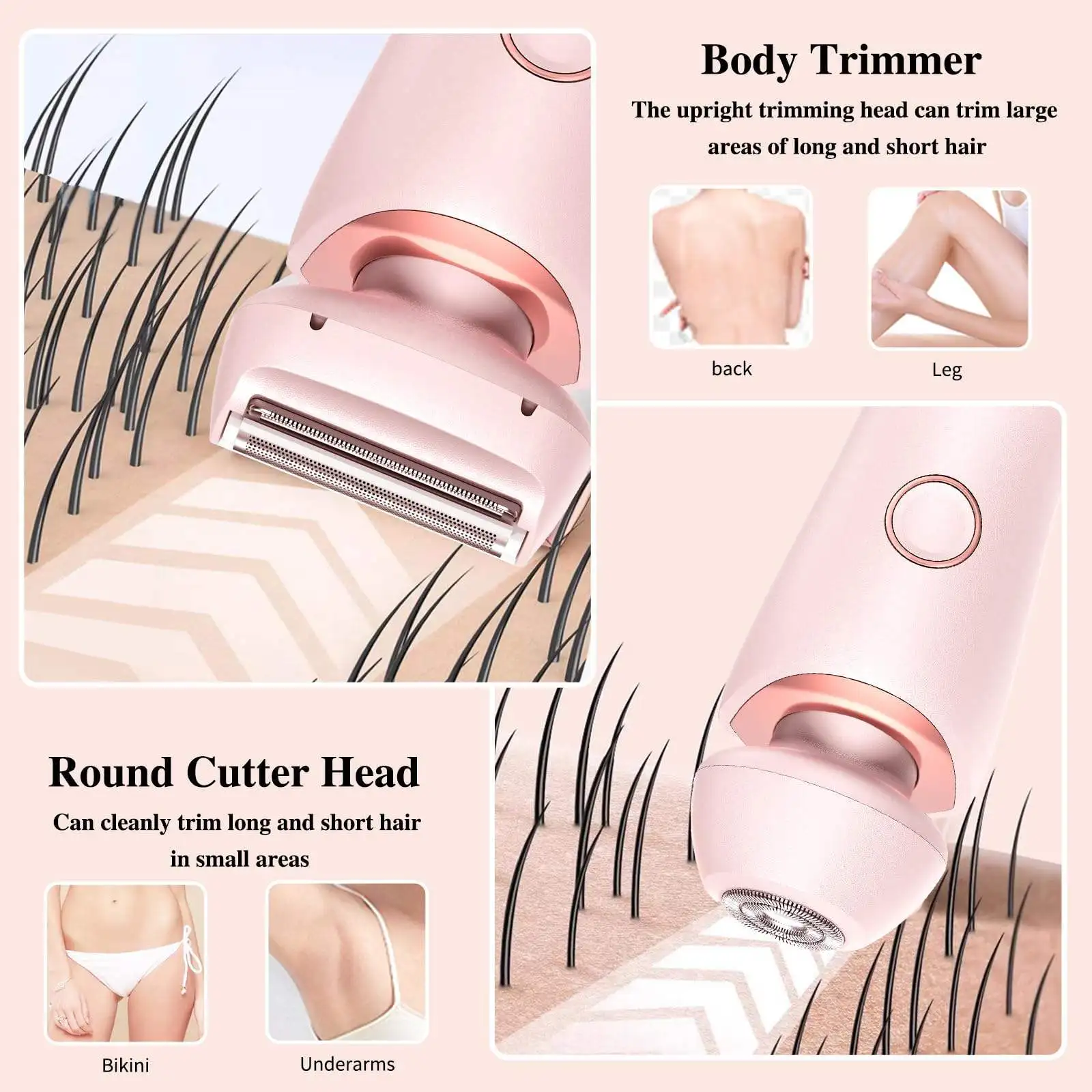 Electric Shaver 2 In 1 Bikini Trimmer Face Shavers Hair Removal for Underarms Legs Ladies Body Trimmer IPX7 Waterproof for Women