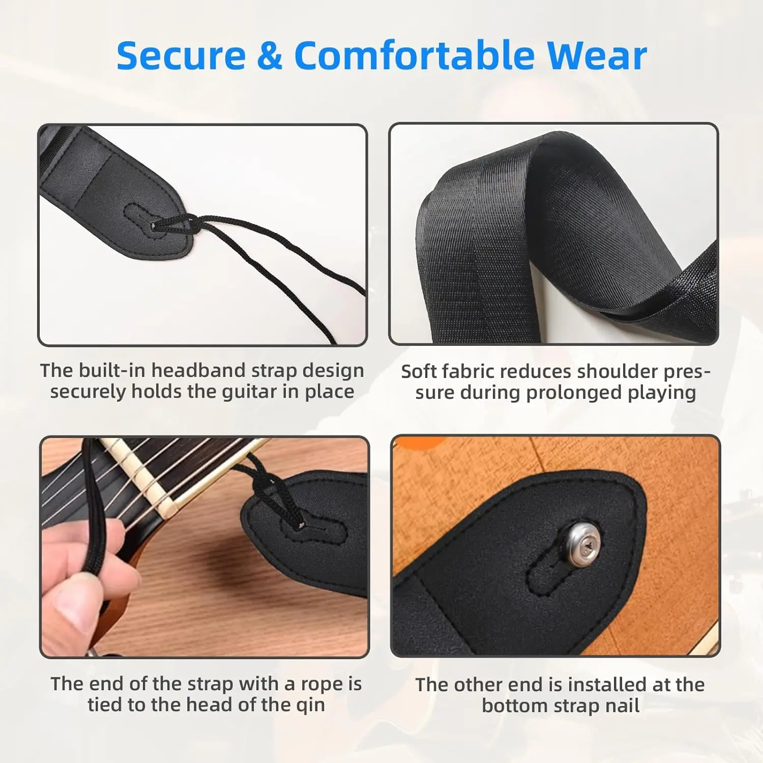 Adjustable Black Leather Guitar Strap