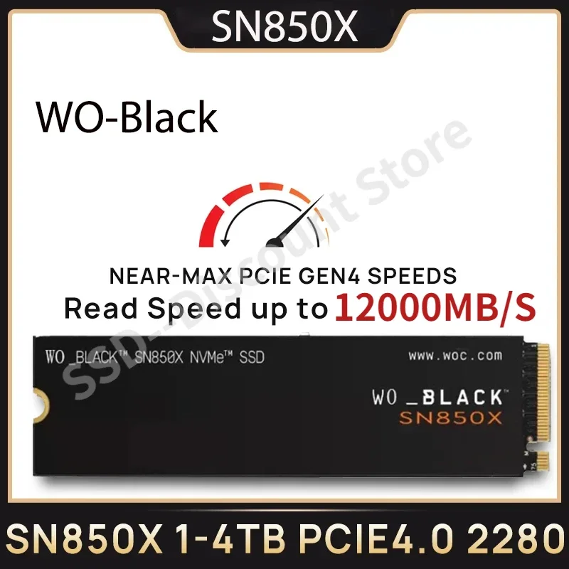 

Original BLACK SN850X NVMe 1TB 2TB 4TB Internal Gaming SSD Solid State Drive Gen4 PCIe M.2 2280 Up to 12000MB/s DRAM For PC PS5