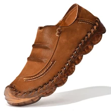 

Men Cow Split New Fashion Casual Shoes Male Genuine Leather Handsewn Trendy Loafer Moccasins Breathable Comfy Soft Leisure Shoe