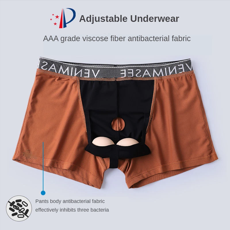 Men's Breathable Underwear Split Open-hole Underwear Function Sexy  Soft Boxer Epididymal Pouch Underwear Pants Extension Time