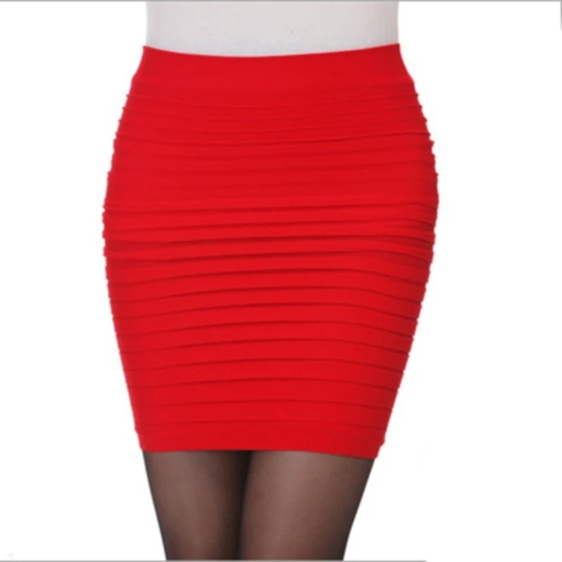 Summer New Fashionable Half Length Skirt With Thin Stripes One Step Wrinkle Skirt Elastic Large Size Women Bag Hip Short Skirt 2