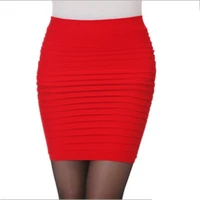 Summer New Fashionable Half Length Skirt With Thin Stripes One Step Wrinkle Skirt Elastic Large Size Women Bag Hip Short Skirt 2