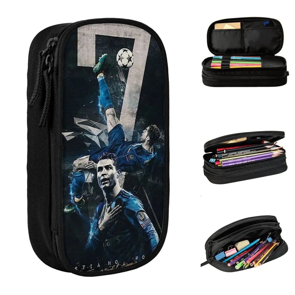 Football Soccer Pencil Case Ronaldos Pencil cases pen storage bag for Girls Boys Students School Zipper StationeryBig Capacity