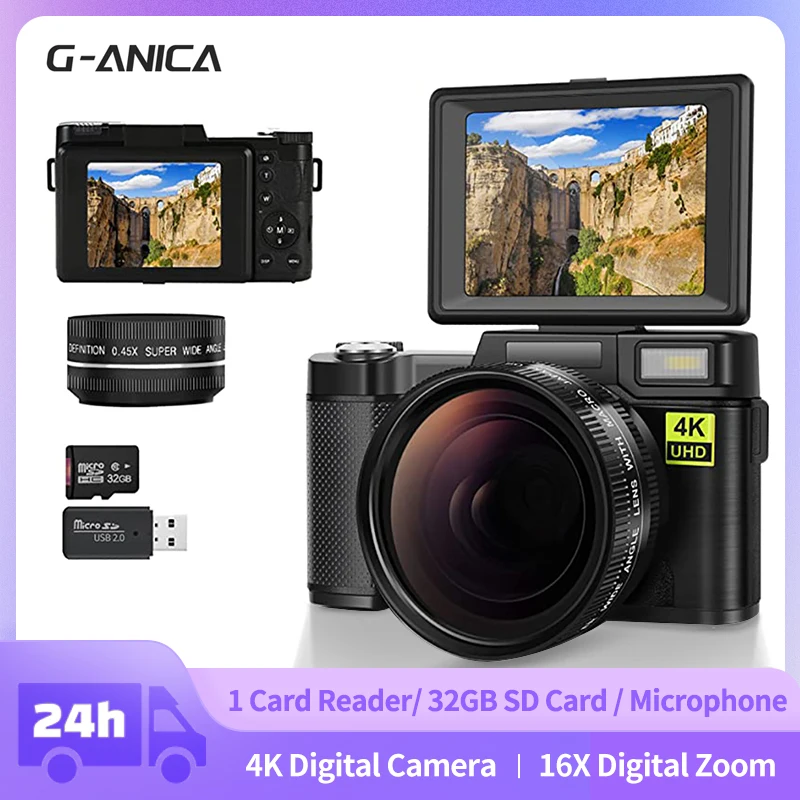 GAnica 4K Digital Camera 48MP Vlogging Camera Cameras With 16x Digital