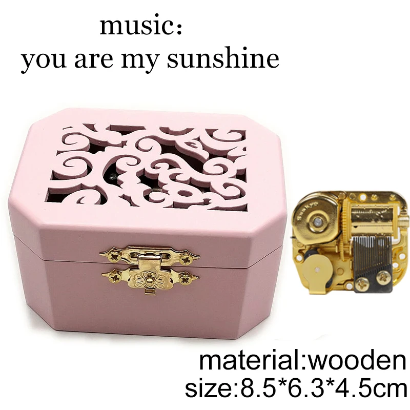 Vintage You Are My Sunshine Black Wooden Music Box, 18 Note Clockwork Musical for Family Christmas Birthday Valentine's Day Gift