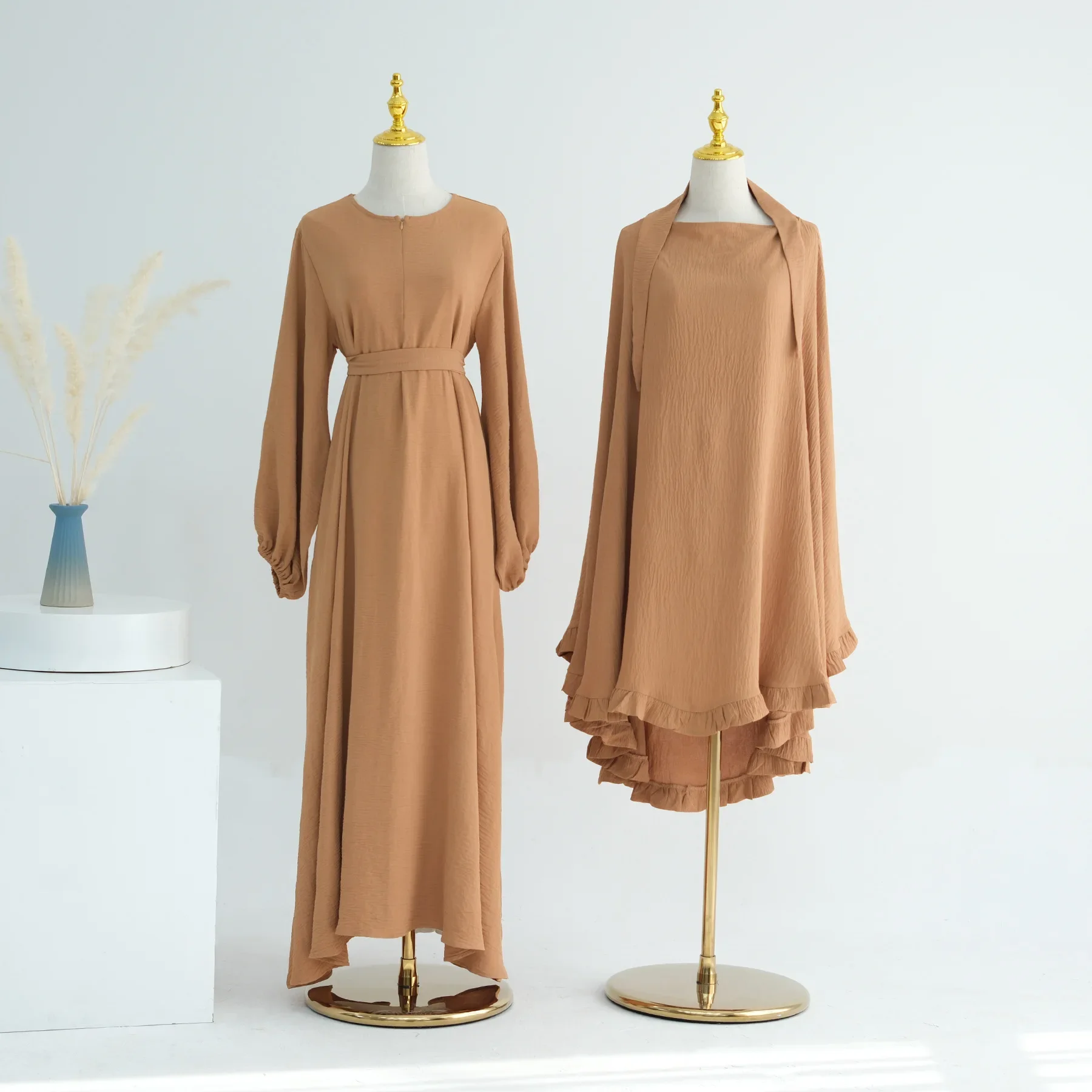 Ramadan Prayer Abaya Dress and Khimar Sets for Muslim Women 2024 New Abayas Dubai Luxury 2 Piece Jilbabs Turkey Islam Clothing