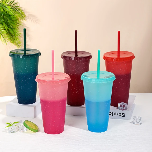 23.6oz Color Changing Cups with Lids and Straws Plastic Cups Reusable  Tumbler with Lid and