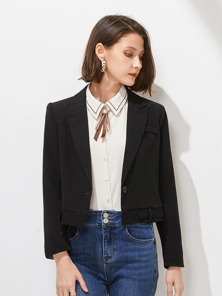 Large size Pink Short blazer 2023 Autumn Long sleeve Single button jacket Korean style Crop coat Office lady Black INKEO 3O079
