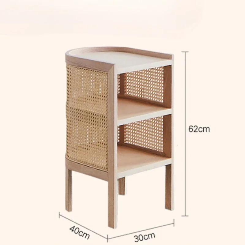 Nordic Double Layers Bedside Table Solid Wood Vine Weaving Storage Cabinet Bedroom Homestay Side Table Ins Modern Furniture