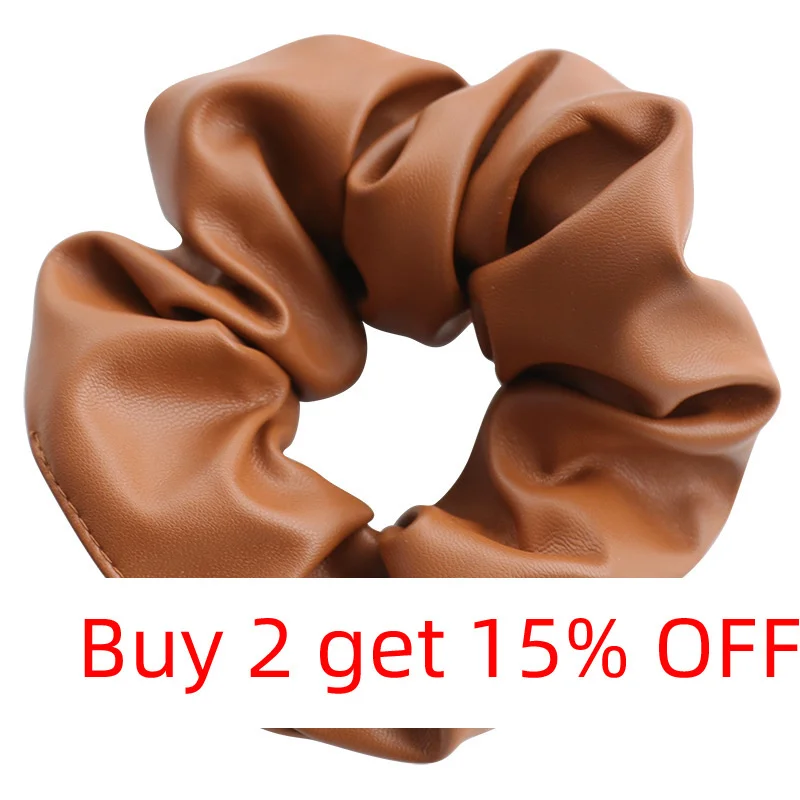 Free Shipping Temperament Elegant Korean Pu Leather Scrunchie Women Girls Elastic Hair Rubber Bands Accessories Rope Headdress
