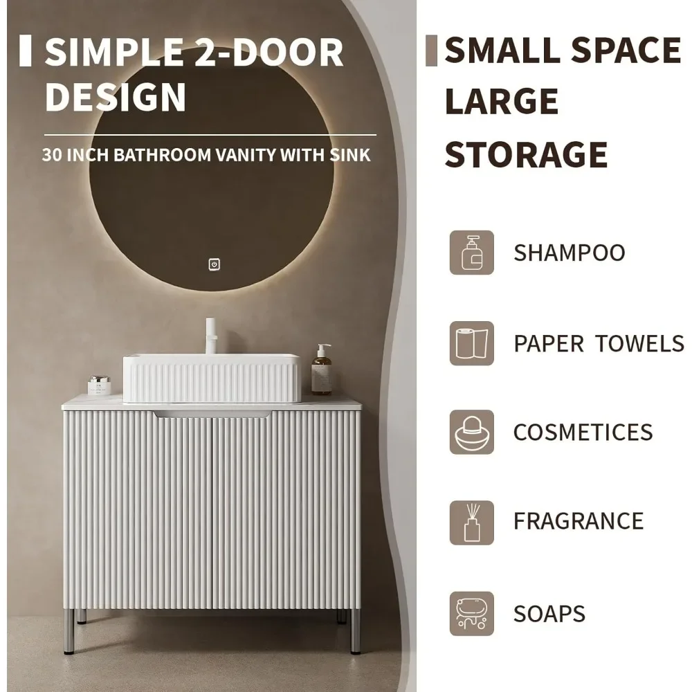 Bathroom Vanity with Counter Top Sink Combo, Modern Bathroom Vanity Cabinet Set with 2 Soft Close Doors