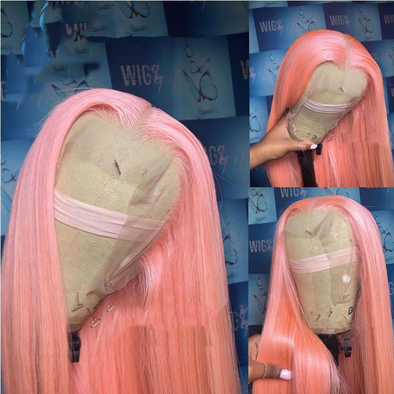 

Preplucked Soft 180%Density 26Inch Pink color Silky Straight Long Natural Hairline Glueless Lace Front Wig For Women Babyhair
