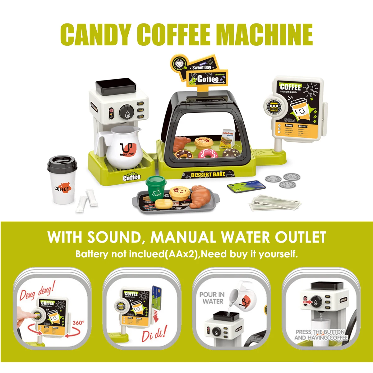 41pcs Kids 3in1 Coffee Machine Set Pretend Make Coffee With Lighting Sound Manual Water Outlet Role Playing Toys Boys Girls Gift