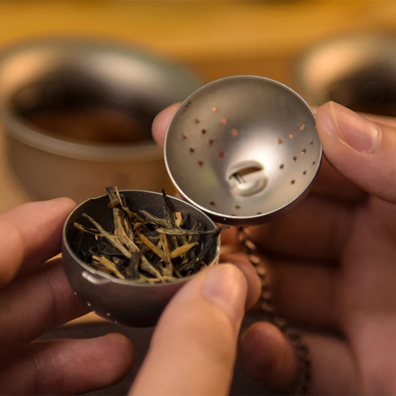 Tea Strainer Tea Ball Filter Mesh Titanium Cutlery for Outdoor Travel Camping portable tableware titanium tableware