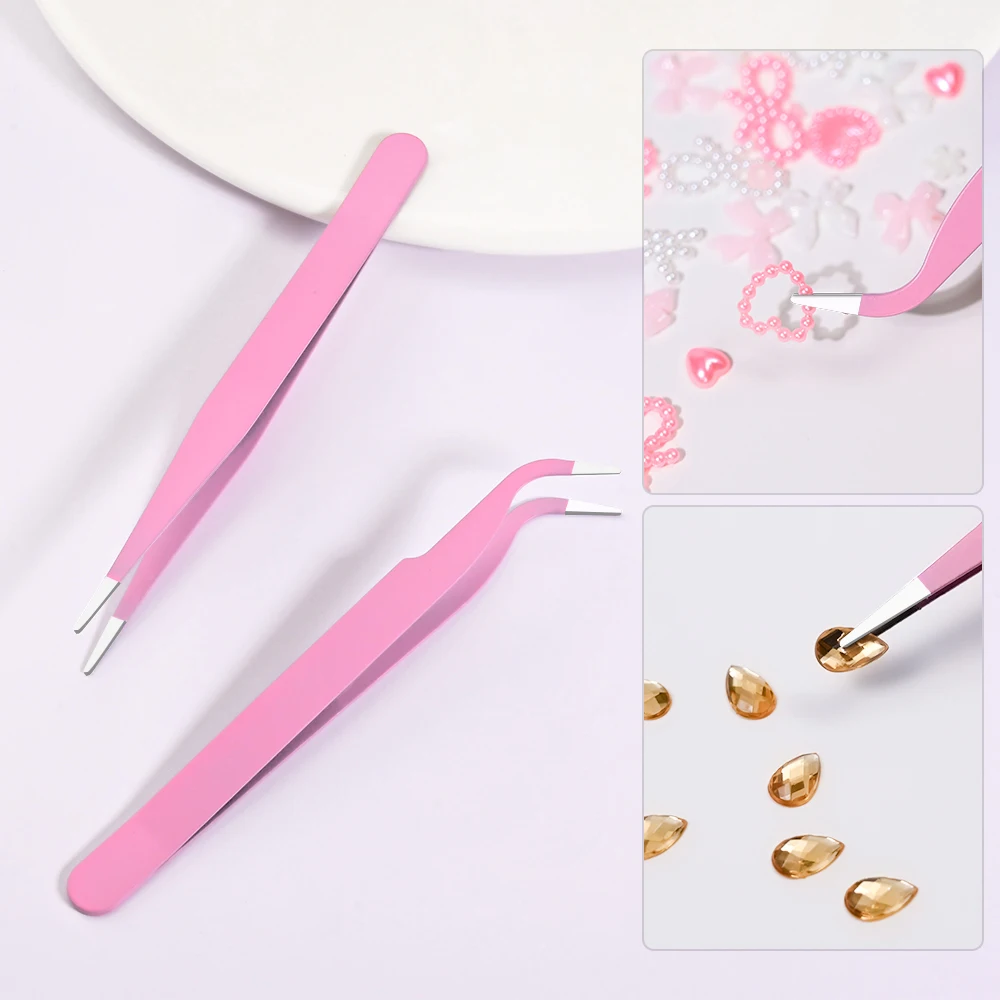 2pcs/Set Professional Eyebrow Tweezers Black Stainless Steel Eyebrow Eyelash Tweezers Set for Men Women Nail Accurate Pick Tool eyelash tweezers eyebrow tweezers nail art tweezers