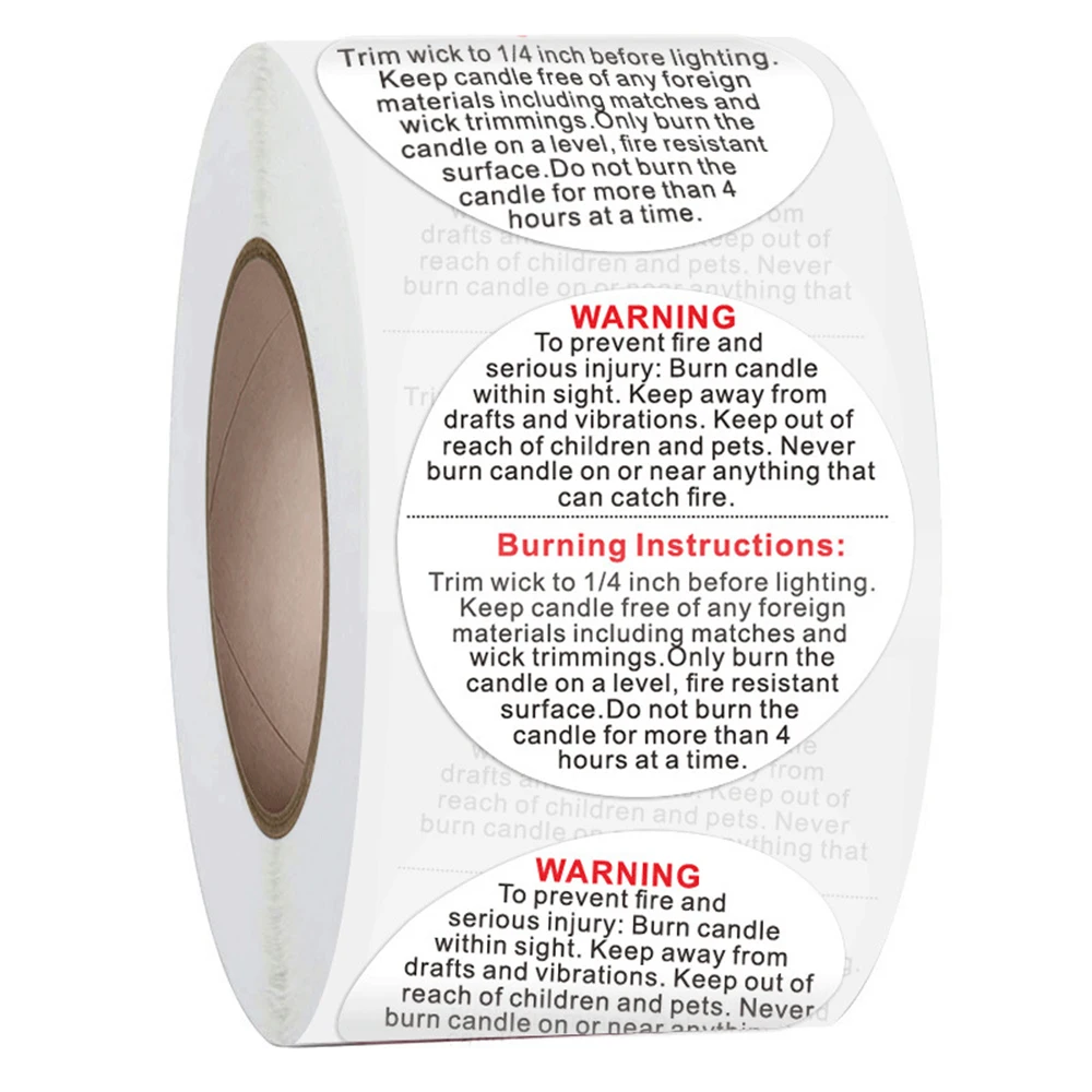 500pcs/roll 1.5inch Candle Jar Container Label Wax Melting Safety Stickers Decal For Candle Jars Round Warning Label Sticker