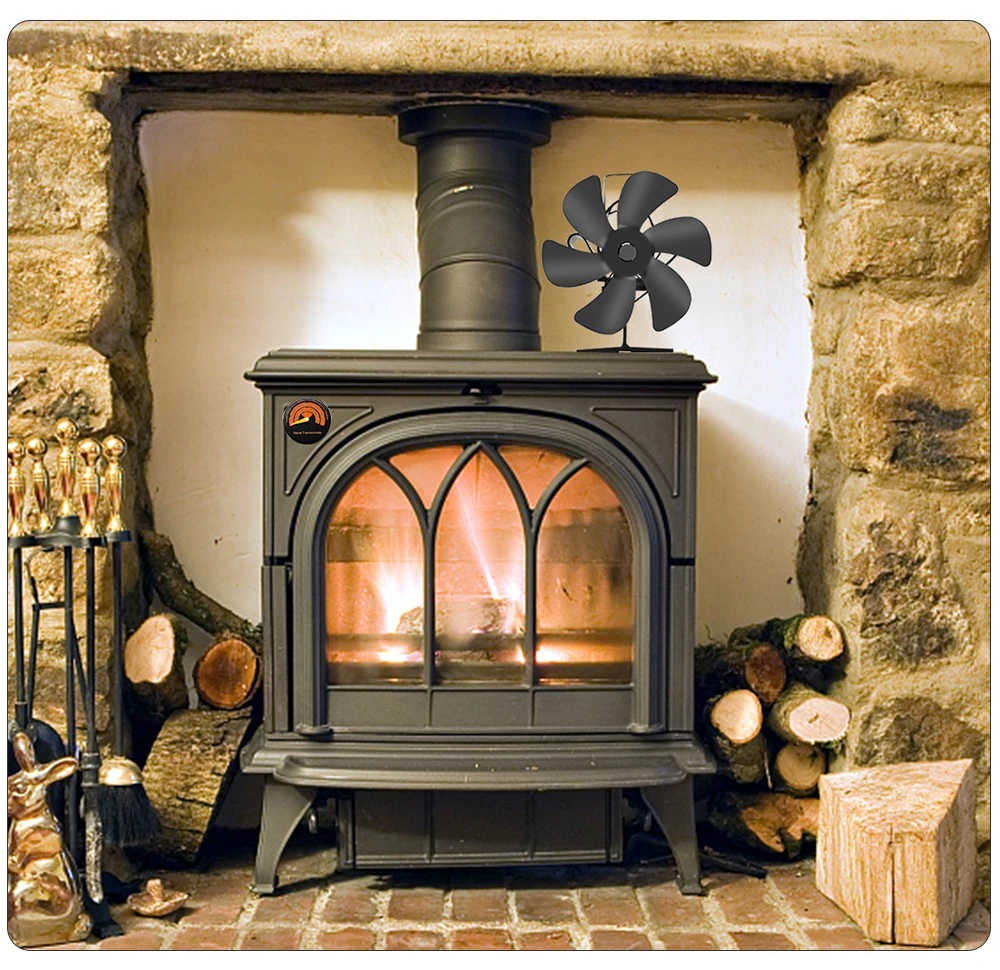 Fireplace heater 6-blade thermal furnace fan burner Quiet fireplace fan Fuel saving air circulation efficient heat distribution